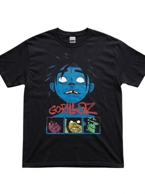 Black Gorillaz Graphic Tee with Blue Face Print